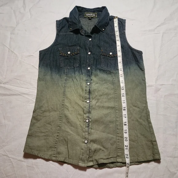 TWENTYTHIRTEEN Tank Top Women's Small Blue Green Denim Shirt Button Down Top - Picture 3 of 10